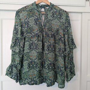 Lucky Brand - vintage print abstract forest blouse top